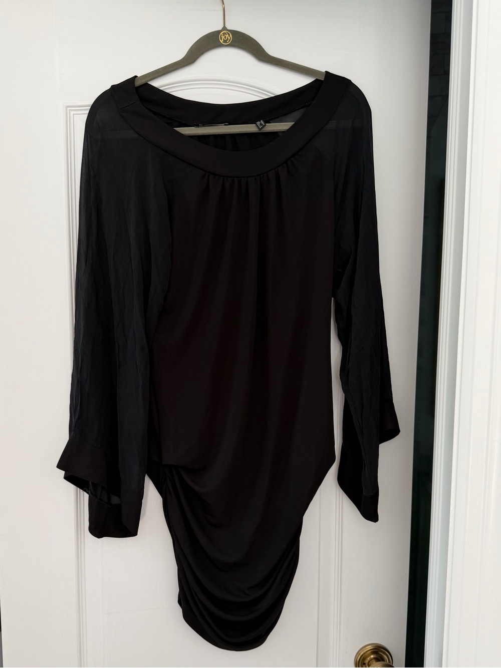 SHAN Black Sheer Sleeve Ruched Swim Cover Up Tunic Made in Canada Sz 10 - Picture 2 of 8